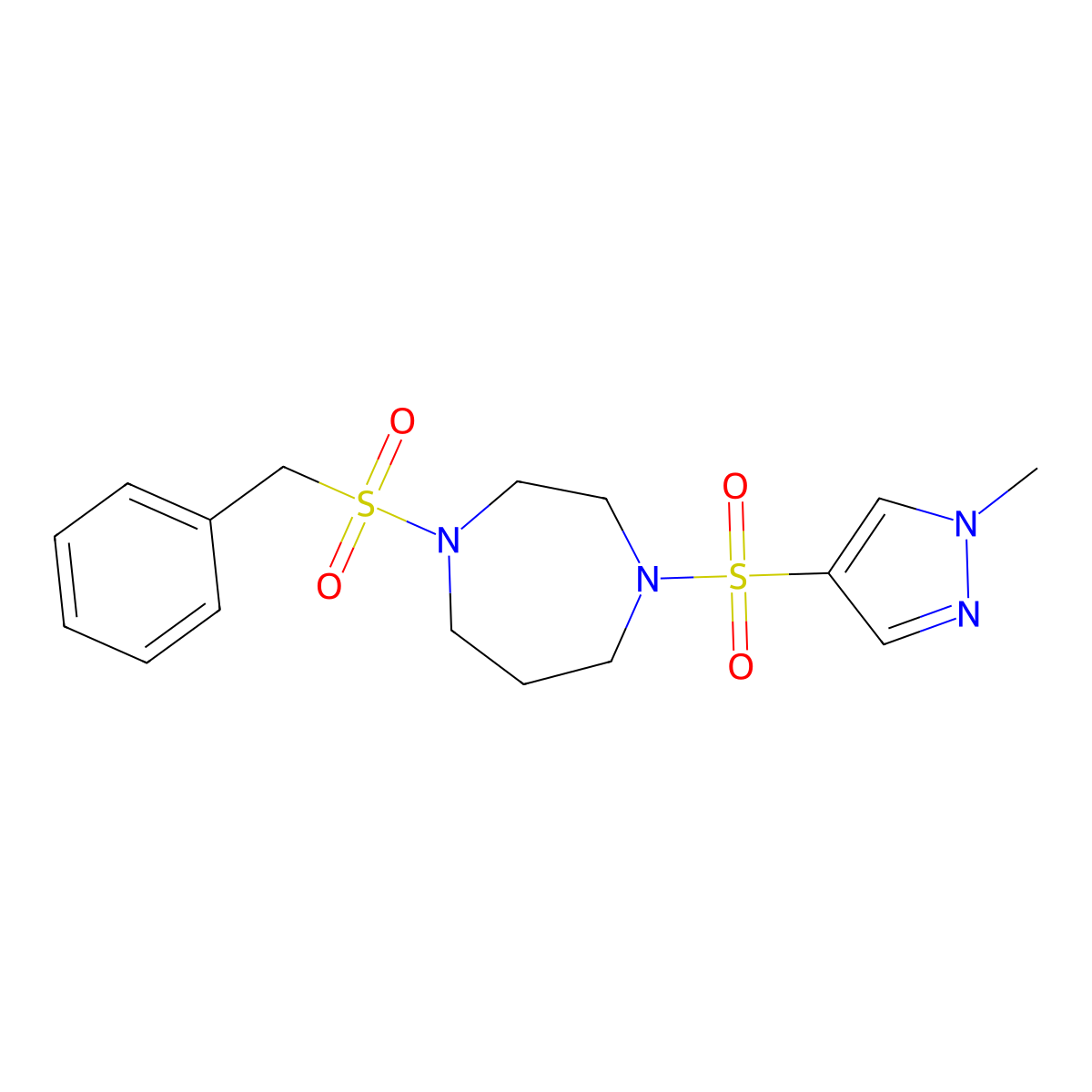 1-(benzylsulfonyl)-4-((1-methyl-1H-pyrazol-4-yl)sulfonyl)-1,4-diazepane molecular structure, CAS 2034245-28-6