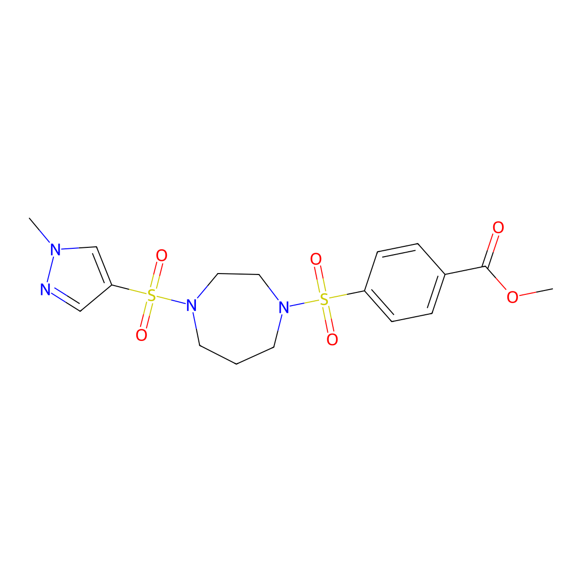 methyl 4-((4-((1-methyl-1H-pyrazol-4-yl)sulfonyl)-1,4-diazepan-1-yl)sulfonyl)benzoate molecular structure, CAS 2034245-31-1