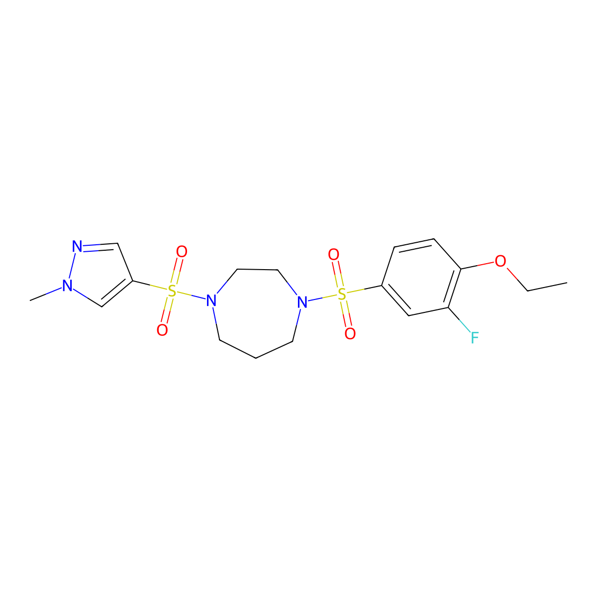 1-((4-ethoxy-3-fluorophenyl)sulfonyl)-4-((1-methyl-1H-pyrazol-4-yl)sulfonyl)-1,4-diazepane molecular structure, CAS 2034245-32-2