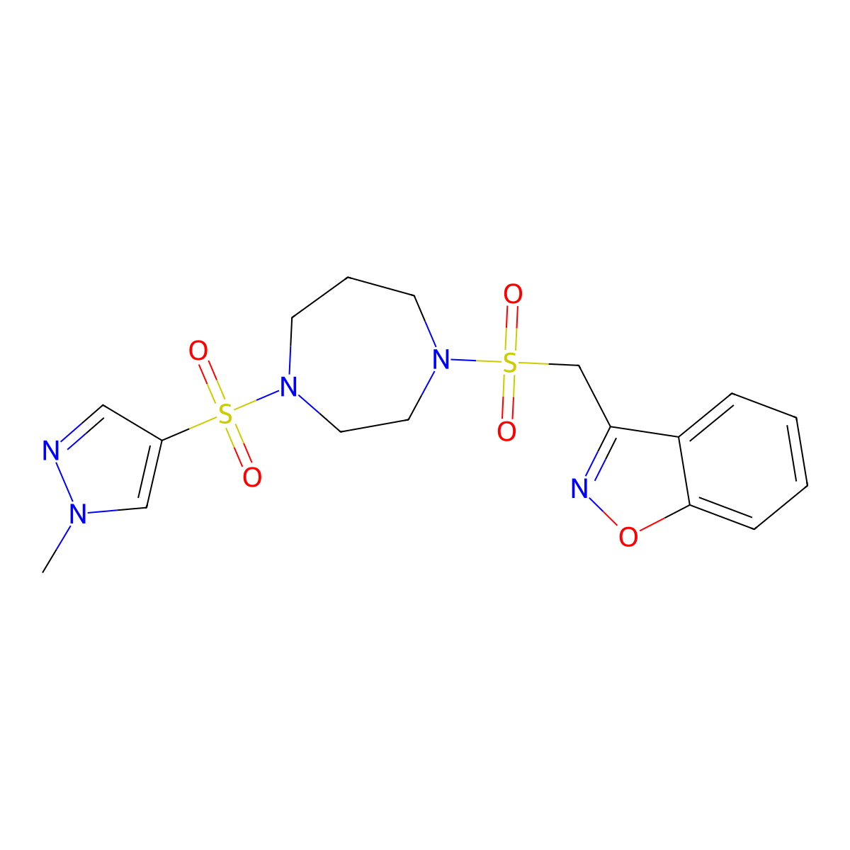 3-(((4-((1-methyl-1H-pyrazol-4-yl)sulfonyl)-1,4-diazepan-1-yl)sulfonyl)methyl)benzo[d]isoxazole molecular structure, CAS 2034245-33-3