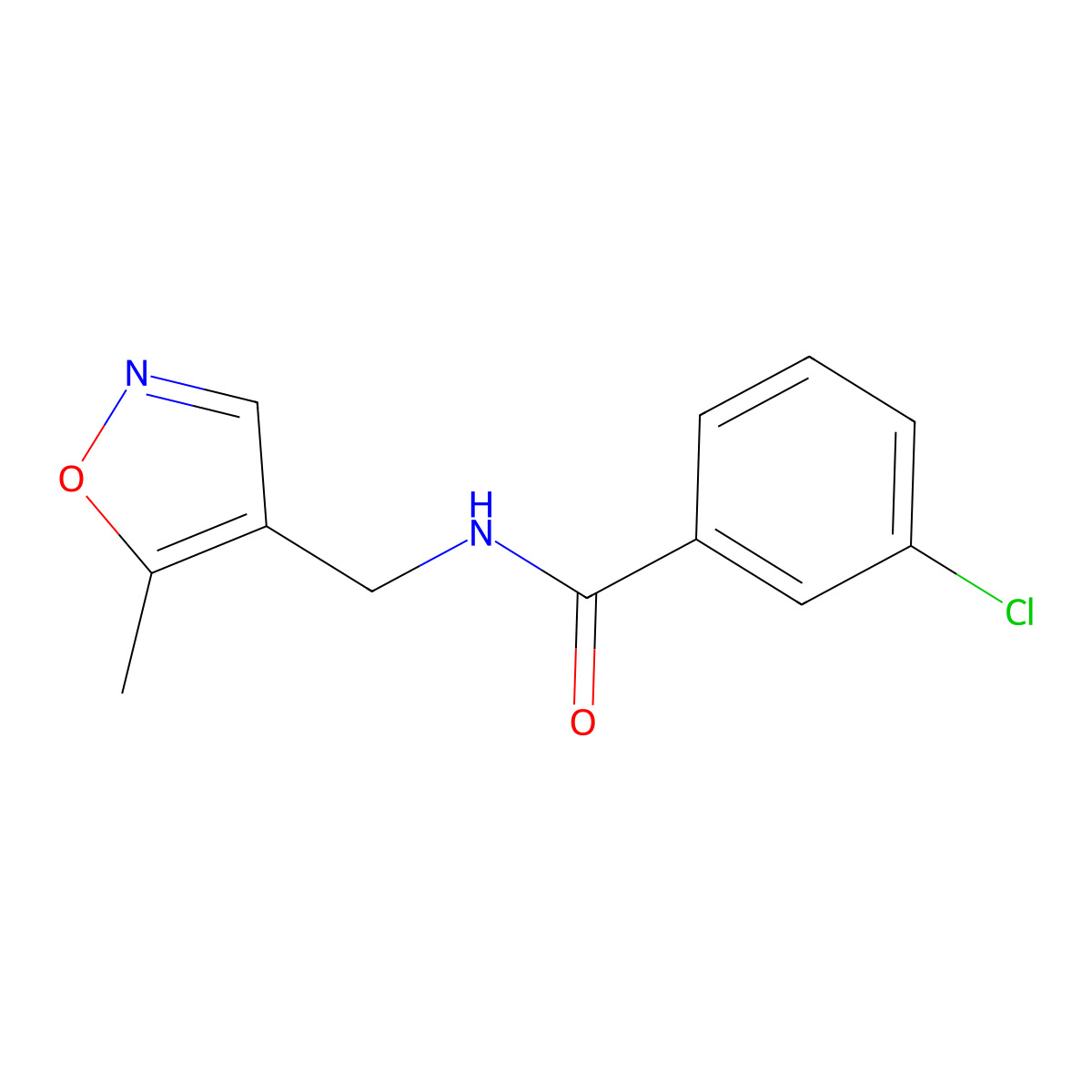 3-chloro-N-((5-methylisoxazol-4-yl)methyl)benzamide molecular structure, CAS 2034245-40-2