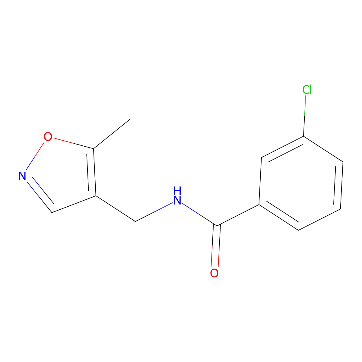 3-chloro-N-((5-methylisoxazol-4-yl)methyl)benzamide molecular structure, CAS 2034245-40-2