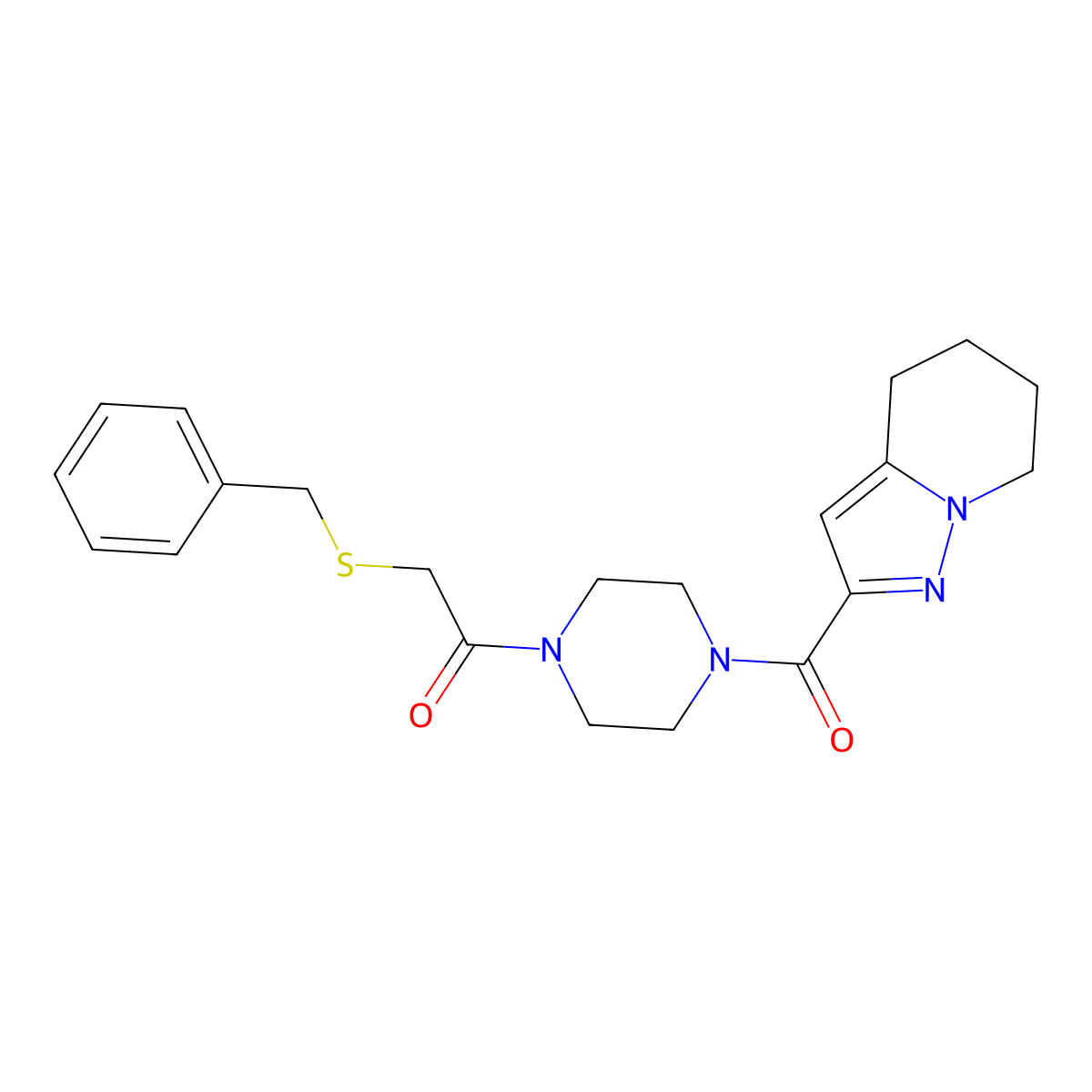 2-(Benzylthio)-1-(4-(4,5,6,7-tetrahydropyrazolo[1,5-a]pyridine-2-carbonyl)piperazin-1-yl)ethanone molecular structure, CAS 2034245-42-4