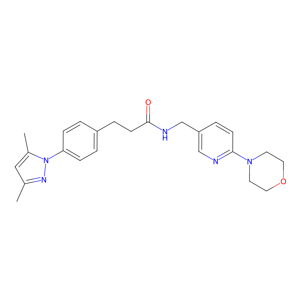 3-(4-(3,5-dimethyl-1H-pyrazol-1-yl)phenyl)-N-((6-morpholinopyridin-3-yl)methyl)propanamide molecular structure, CAS 2034245-50-4