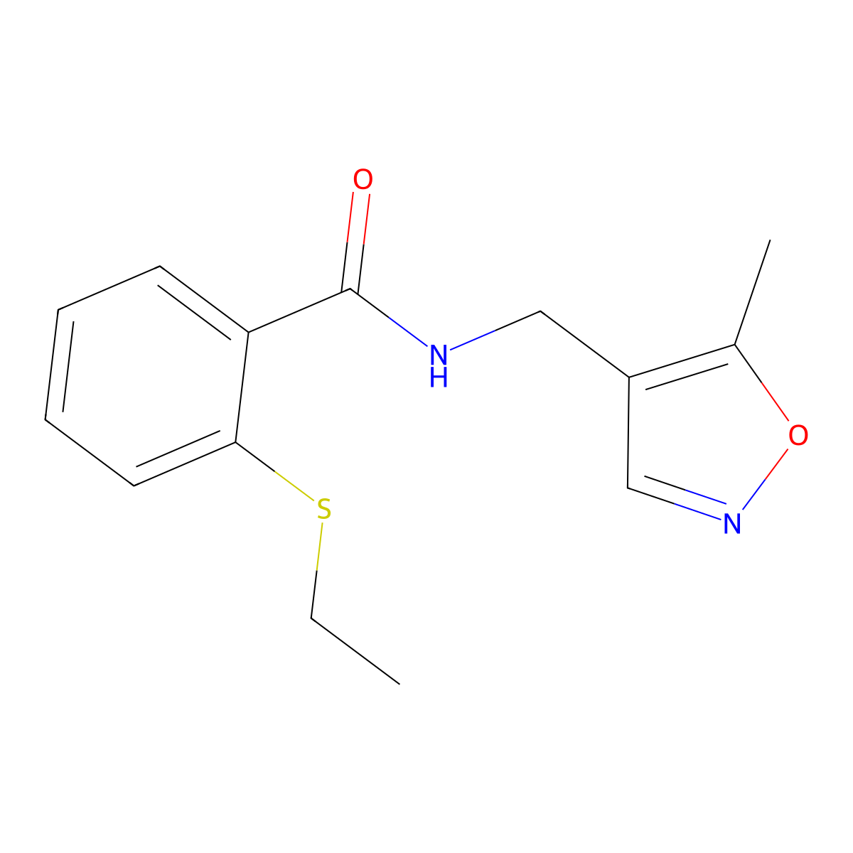 2-(ethylthio)-N-((5-methylisoxazol-4-yl)methyl)benzamide molecular structure, CAS 2034245-51-5