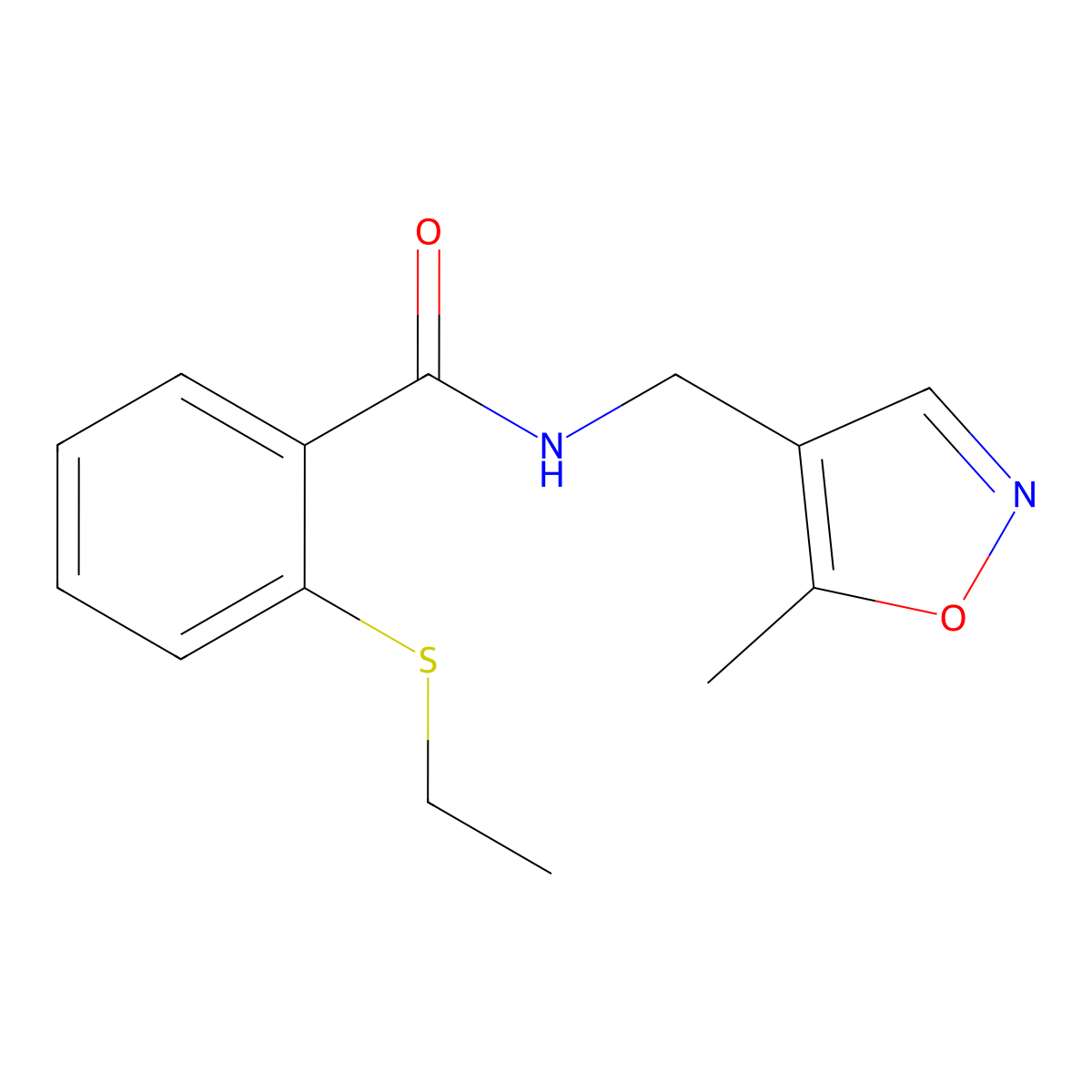 2-(ethylthio)-N-((5-methylisoxazol-4-yl)methyl)benzamide molecular structure, CAS 2034245-51-5