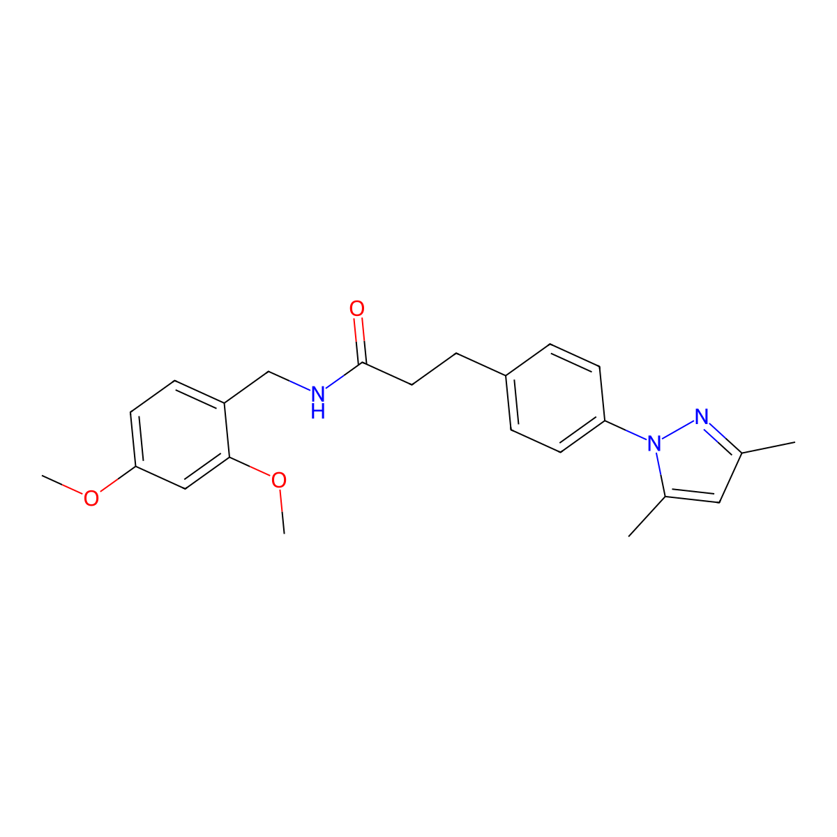 N-(2,4-dimethoxybenzyl)-3-(4-(3,5-dimethyl-1H-pyrazol-1-yl)phenyl)propanamide molecular structure, CAS 2034245-53-7