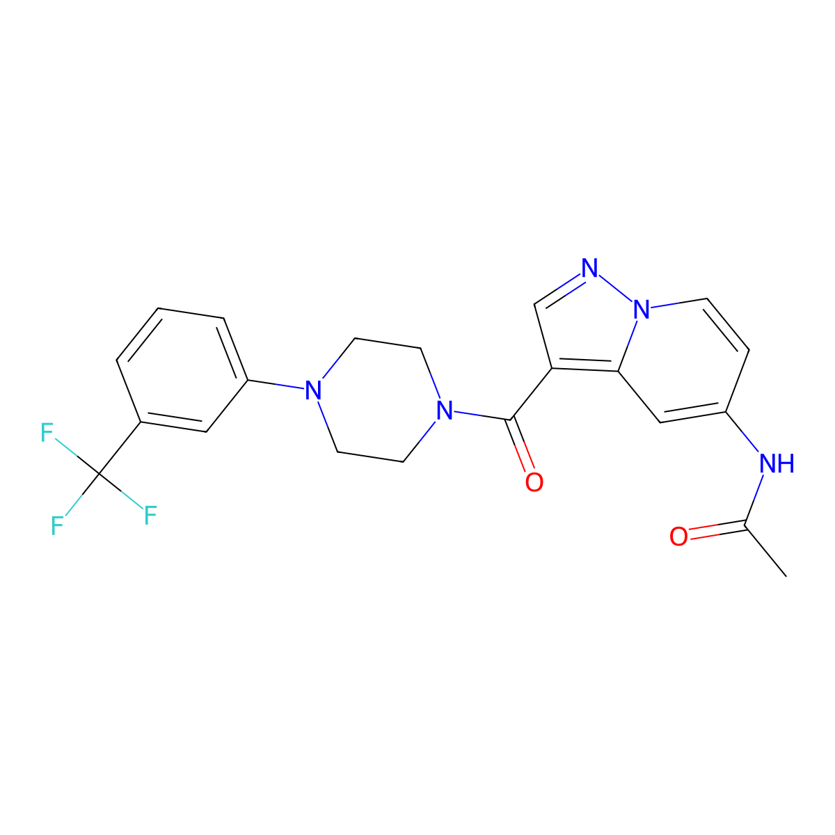 N-(3-{4-[3-(trifluoromethyl)phenyl]piperazine-1-carbonyl}pyrazolo[1,5-a]pyridin-5-yl)acetamide molecular structure, CAS 2034245-64-0
