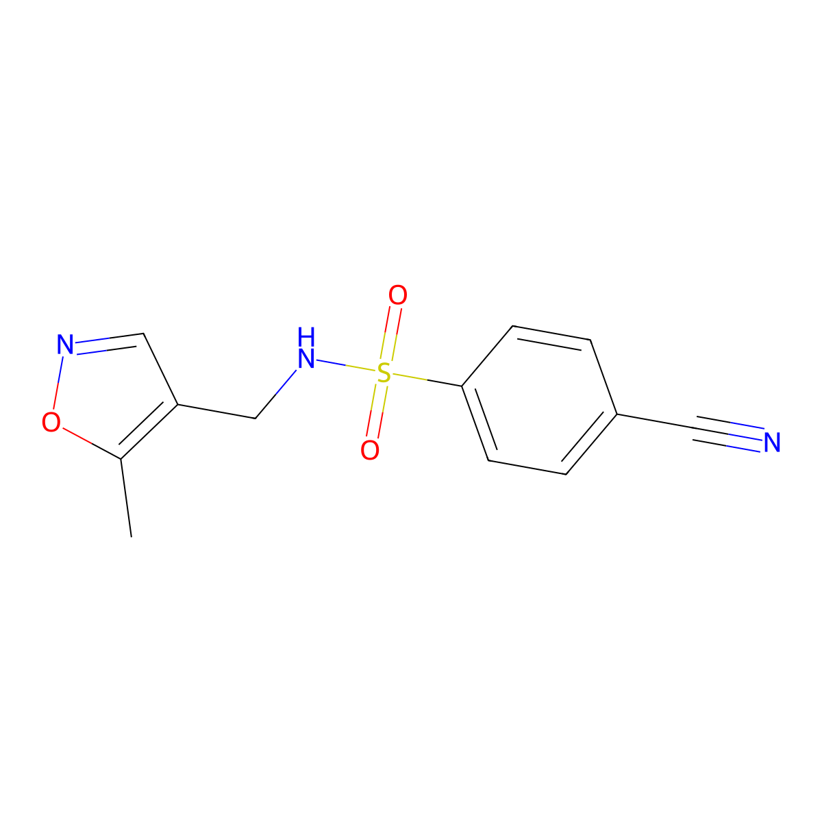 4-cyano-N-((5-methylisoxazol-4-yl)methyl)benzenesulfonamide molecular structure, CAS 2034245-71-9
