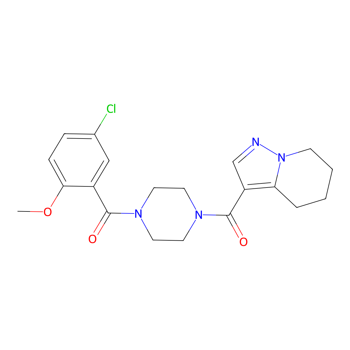 (4-(5-Chloro-2-methoxybenzoyl)piperazin-1-yl)(4,5,6,7-tetrahydropyrazolo[1,5-a]pyridin-3-yl)methanone molecular structure, CAS 2034245-72-0