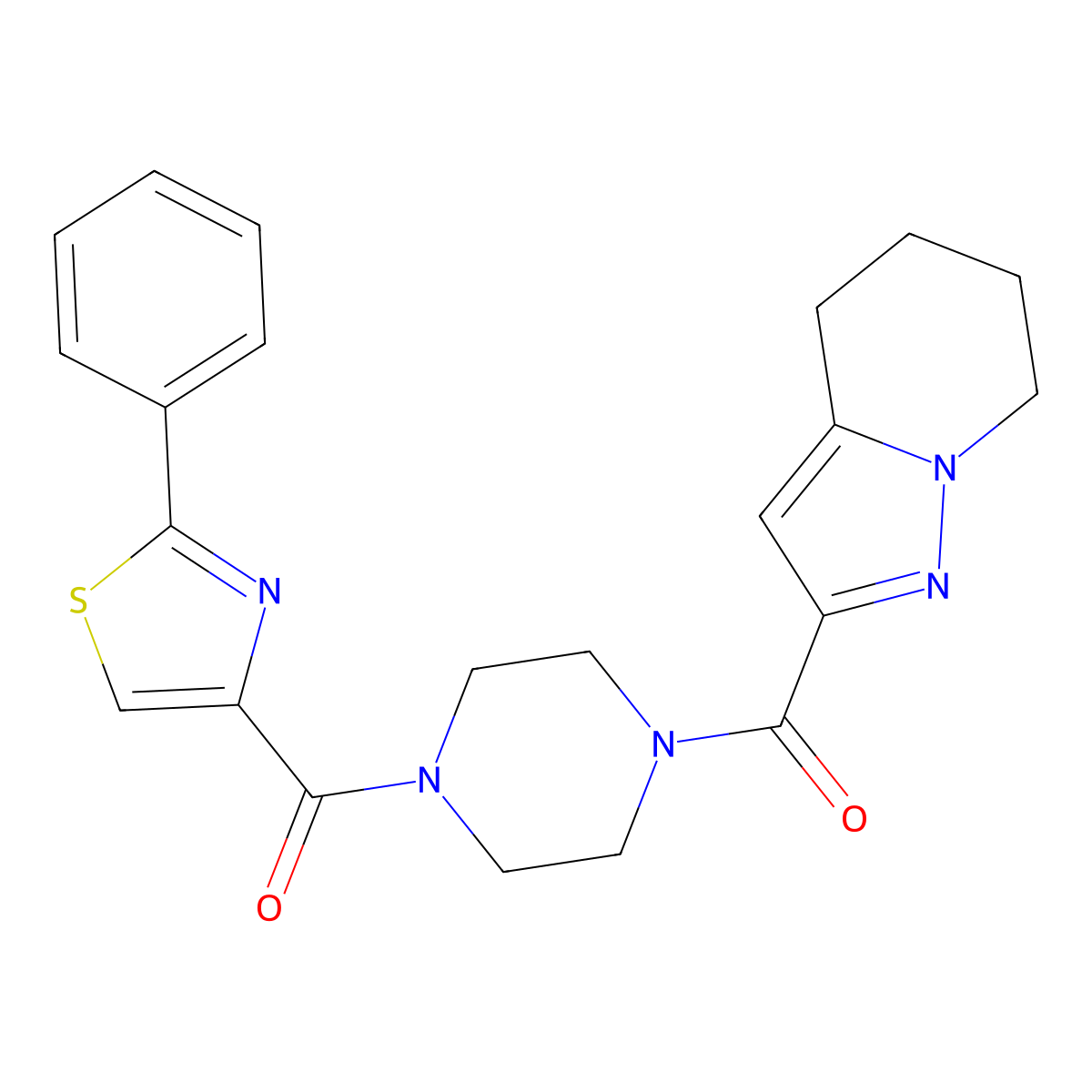 (2-Phenylthiazol-4-yl)(4-(4,5,6,7-tetrahydropyrazolo[1,5-a]pyridine-2-carbonyl)piperazin-1-yl)methanone molecular structure, CAS 2034245-76-4