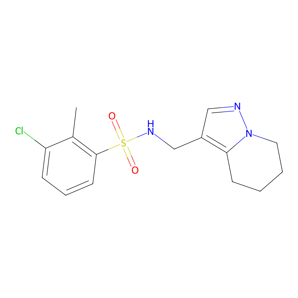 3-chloro-2-methyl-N-((4,5,6,7-tetrahydropyrazolo[1,5-a]pyridin-3-yl)methyl)benzenesulfonamide molecular structure, CAS 2034246-08-5
