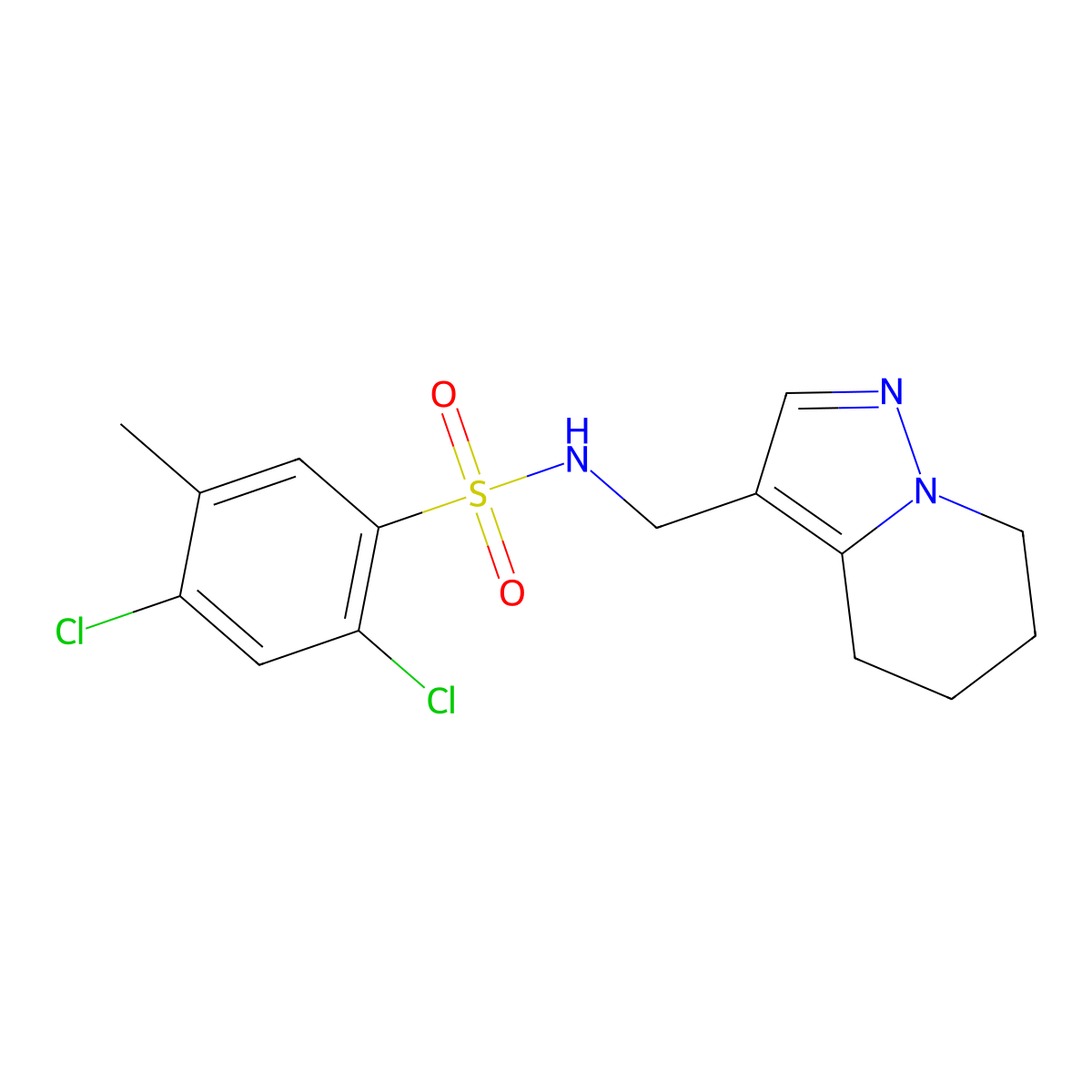 2,4-dichloro-5-methyl-N-((4,5,6,7-tetrahydropyrazolo[1,5-a]pyridin-3-yl)methyl)benzenesulfonamide molecular structure, CAS 2034246-09-6