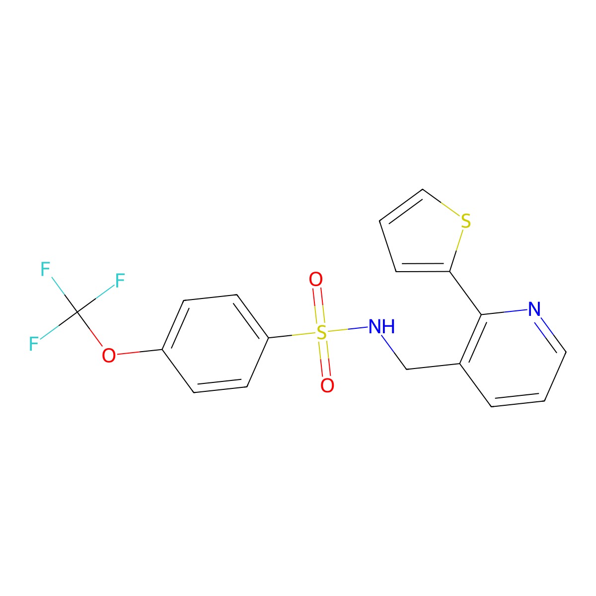 N-((2-(thiophen-2-yl)pyridin-3-yl)methyl)-4-(trifluoromethoxy)benzenesulfonamide molecular structure, CAS 2034246-28-9
