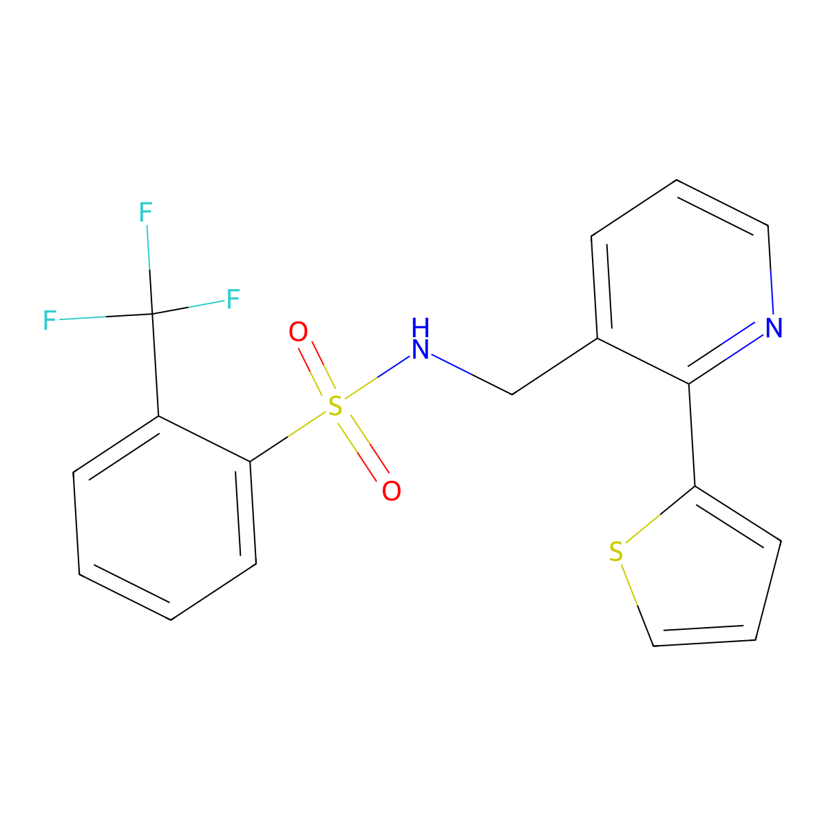N-((2-(thiophen-2-yl)pyridin-3-yl)methyl)-2-(trifluoromethyl)benzenesulfonamide molecular structure, CAS 2034246-36-9