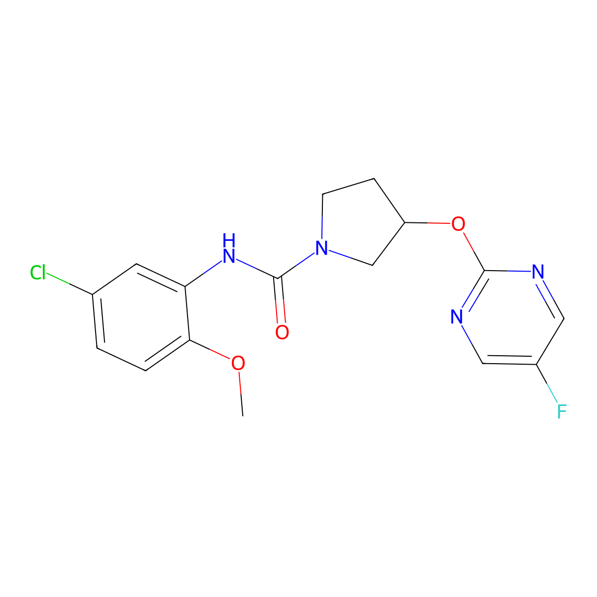 N-(5-chloro-2-methoxyphenyl)-3-((5-fluoropyrimidin-2-yl)oxy)pyrrolidine-1-carboxamide molecular structure, CAS 2034246-42-7