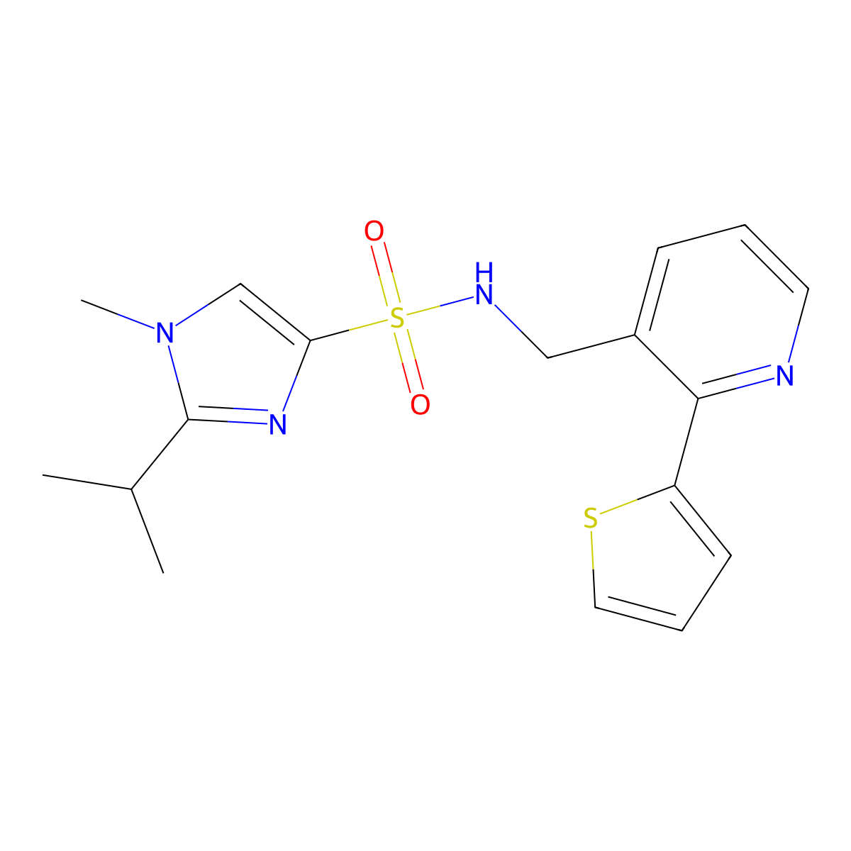 2-isopropyl-1-methyl-N-((2-(thiophen-2-yl)pyridin-3-yl)methyl)-1H-imidazole-4-sulfonamide molecular structure, CAS 2034246-45-0