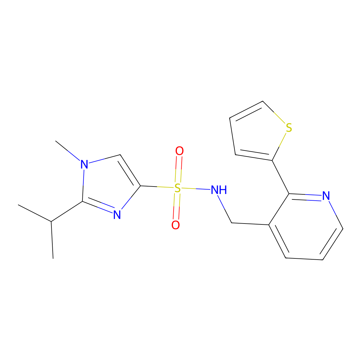 2-isopropyl-1-methyl-N-((2-(thiophen-2-yl)pyridin-3-yl)methyl)-1H-imidazole-4-sulfonamide molecular structure, CAS 2034246-45-0
