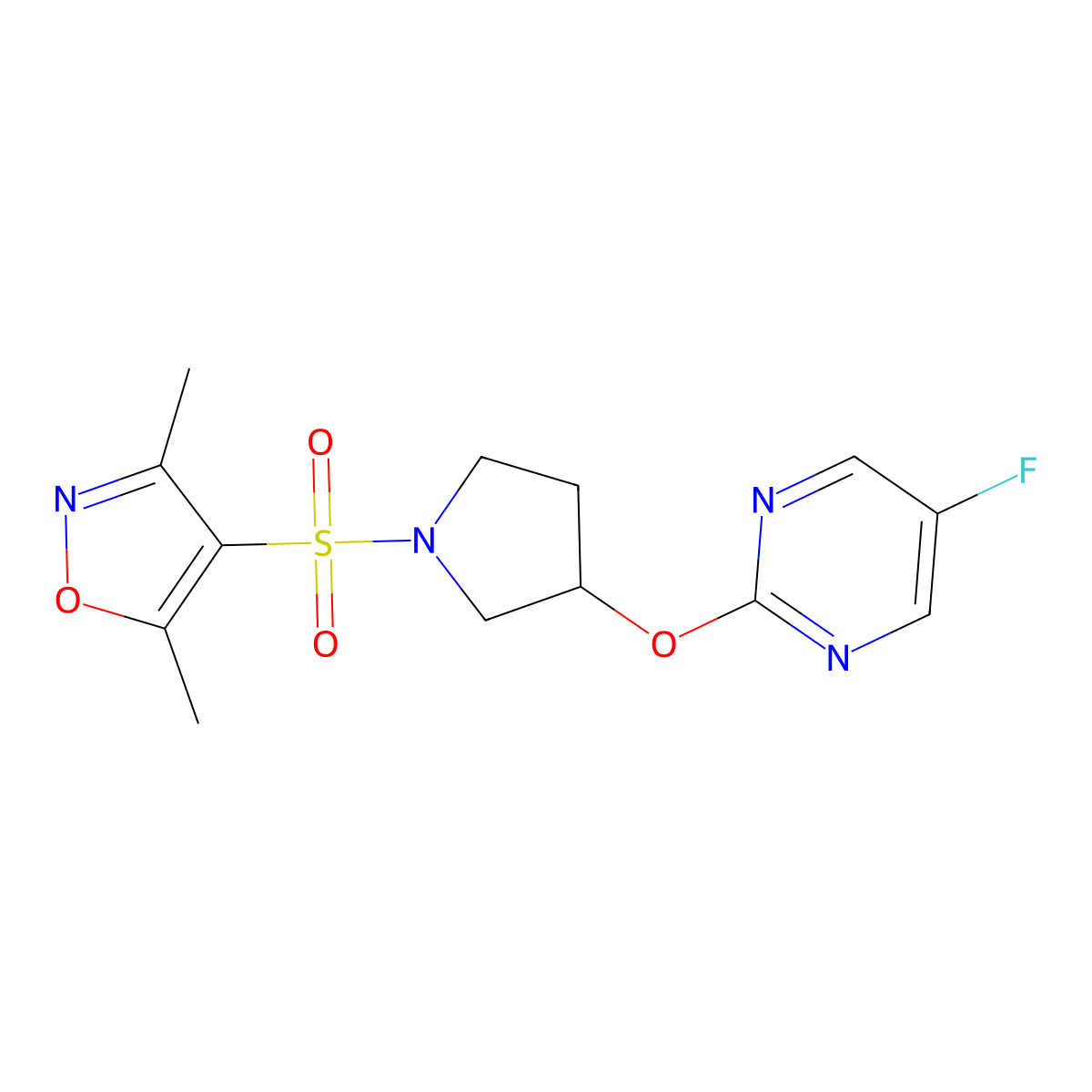 4-((3-((5-Fluoropyrimidin-2-yl)oxy)pyrrolidin-1-yl)sulfonyl)-3,5-dimethylisoxazole molecular structure, CAS 2034246-48-3