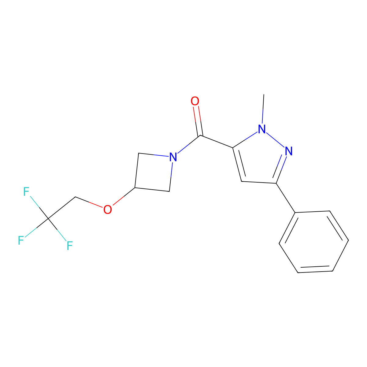 (1-methyl-3-phenyl-1H-pyrazol-5-yl)(3-(2,2,2-trifluoroethoxy)azetidin-1-yl)methanone molecular structure, CAS 2034246-56-3
