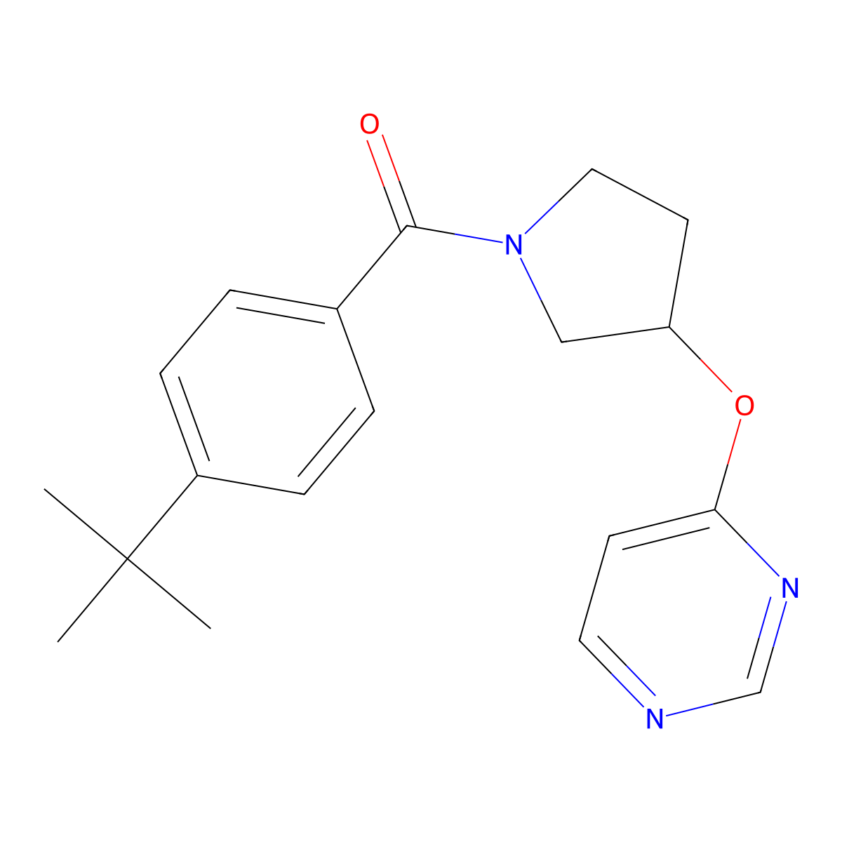 (4-(Tert-butyl)phenyl)(3-(pyrimidin-4-yloxy)pyrrolidin-1-yl)methanone molecular structure, CAS 2034246-57-4