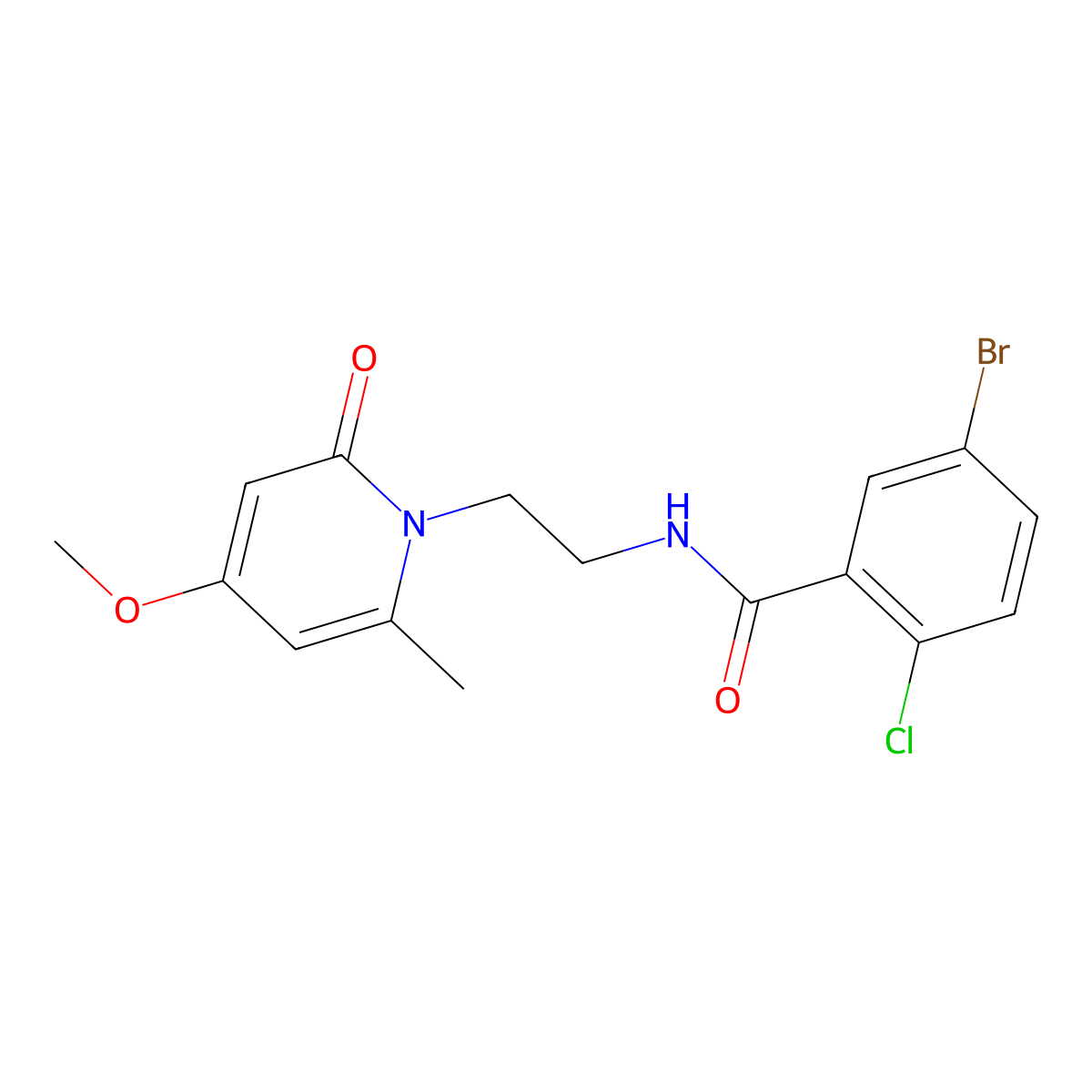 5-bromo-2-chloro-N-(2-(4-methoxy-6-methyl-2-oxopyridin-1(2H)-yl)ethyl)benzamide molecular structure, CAS 2034246-59-6