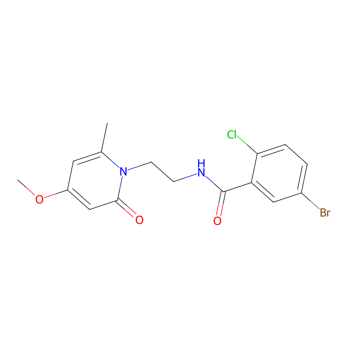 5-bromo-2-chloro-N-(2-(4-methoxy-6-methyl-2-oxopyridin-1(2H)-yl)ethyl)benzamide molecular structure, CAS 2034246-59-6
