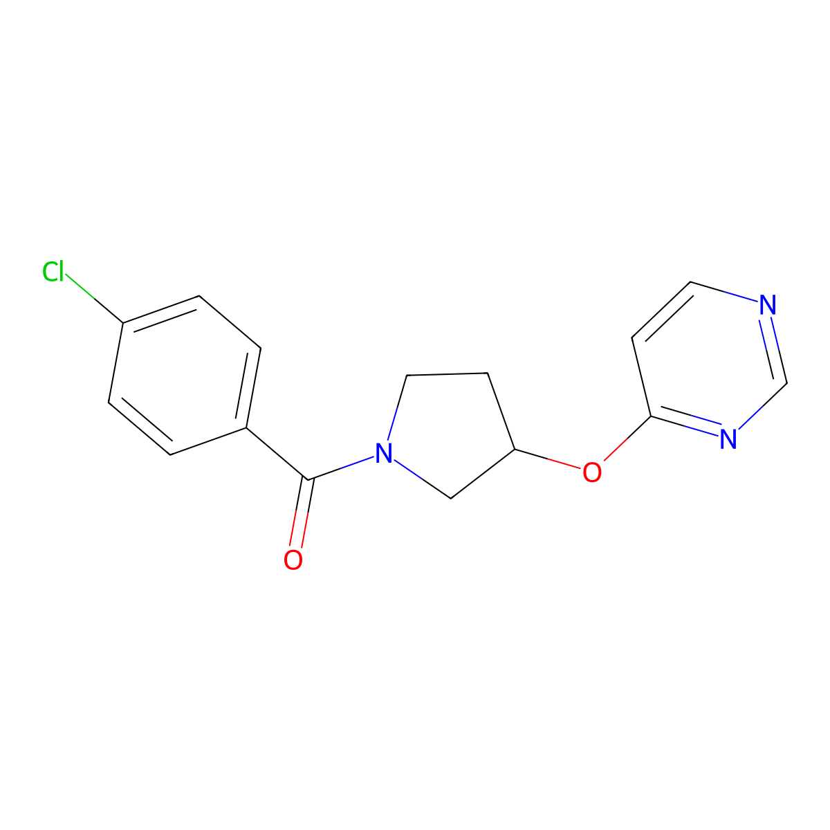 (4-Chlorophenyl)(3-(pyrimidin-4-yloxy)pyrrolidin-1-yl)methanone molecular structure, CAS 2034246-60-9