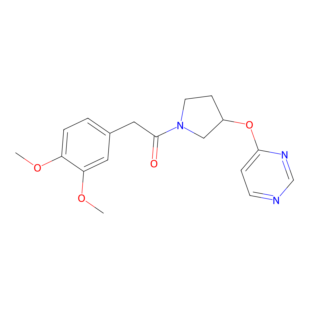 2-(3,4-Dimethoxyphenyl)-1-(3-(pyrimidin-4-yloxy)pyrrolidin-1-yl)ethanone molecular structure, CAS 2034246-63-2
