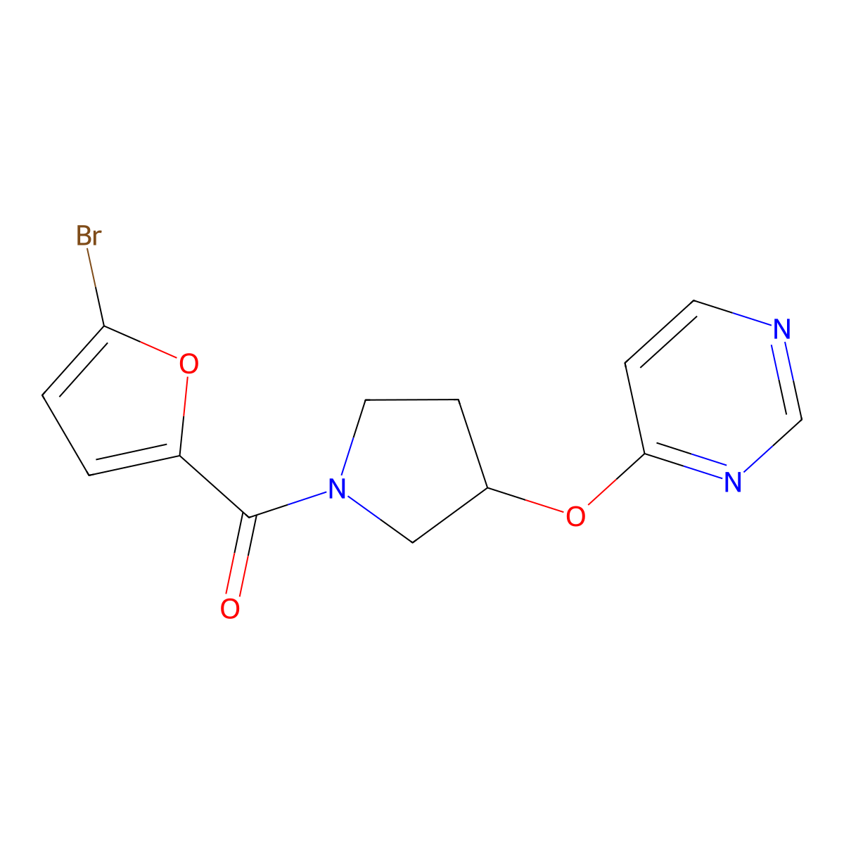 (5-Bromofuran-2-yl)(3-(pyrimidin-4-yloxy)pyrrolidin-1-yl)methanone molecular structure, CAS 2034246-65-4