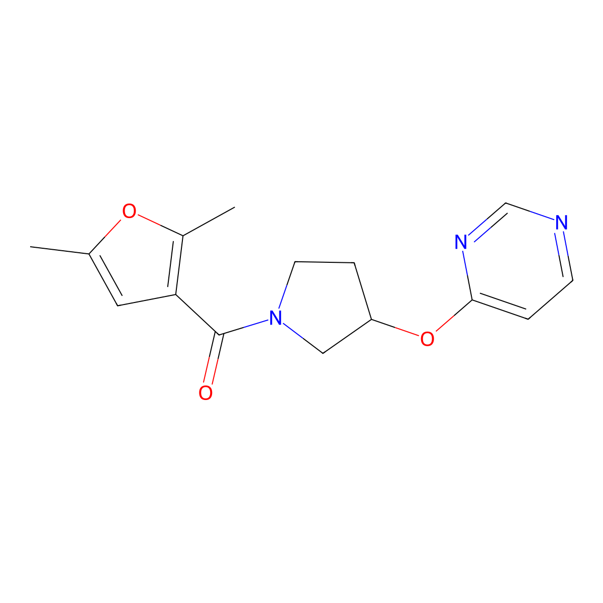 (2,5-Dimethylfuran-3-yl)(3-(pyrimidin-4-yloxy)pyrrolidin-1-yl)methanone molecular structure, CAS 2034246-70-1