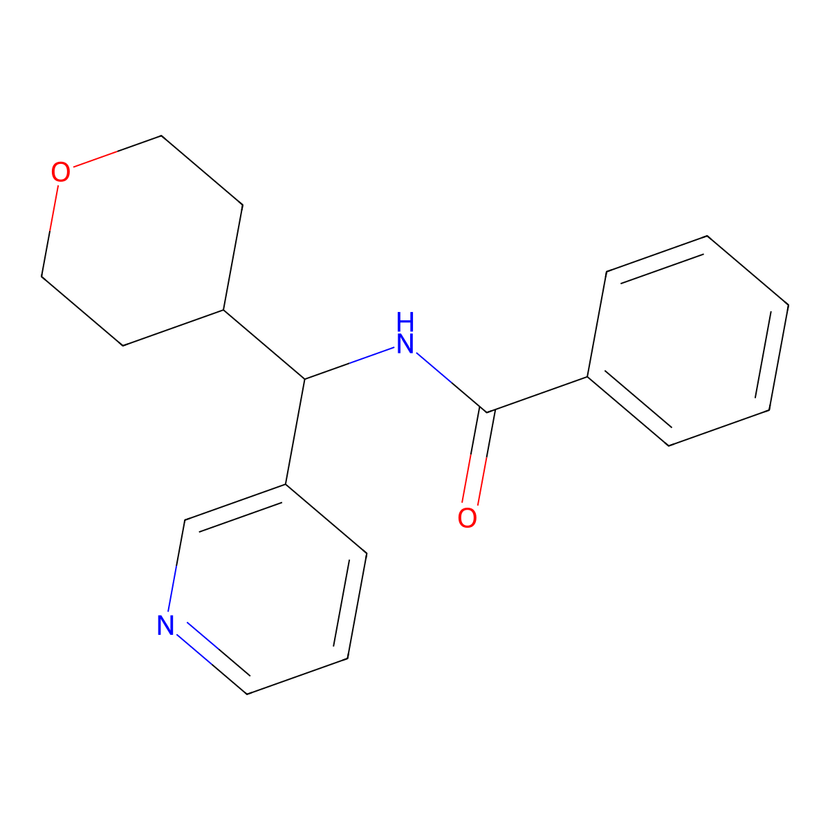 N-(pyridin-3-yl(tetrahydro-2H-pyran-4-yl)methyl)benzamide molecular structure, CAS 2034246-84-7