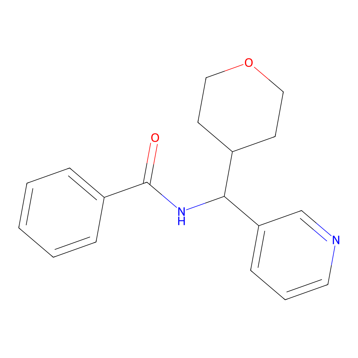 N-(pyridin-3-yl(tetrahydro-2H-pyran-4-yl)methyl)benzamide molecular structure, CAS 2034246-84-7