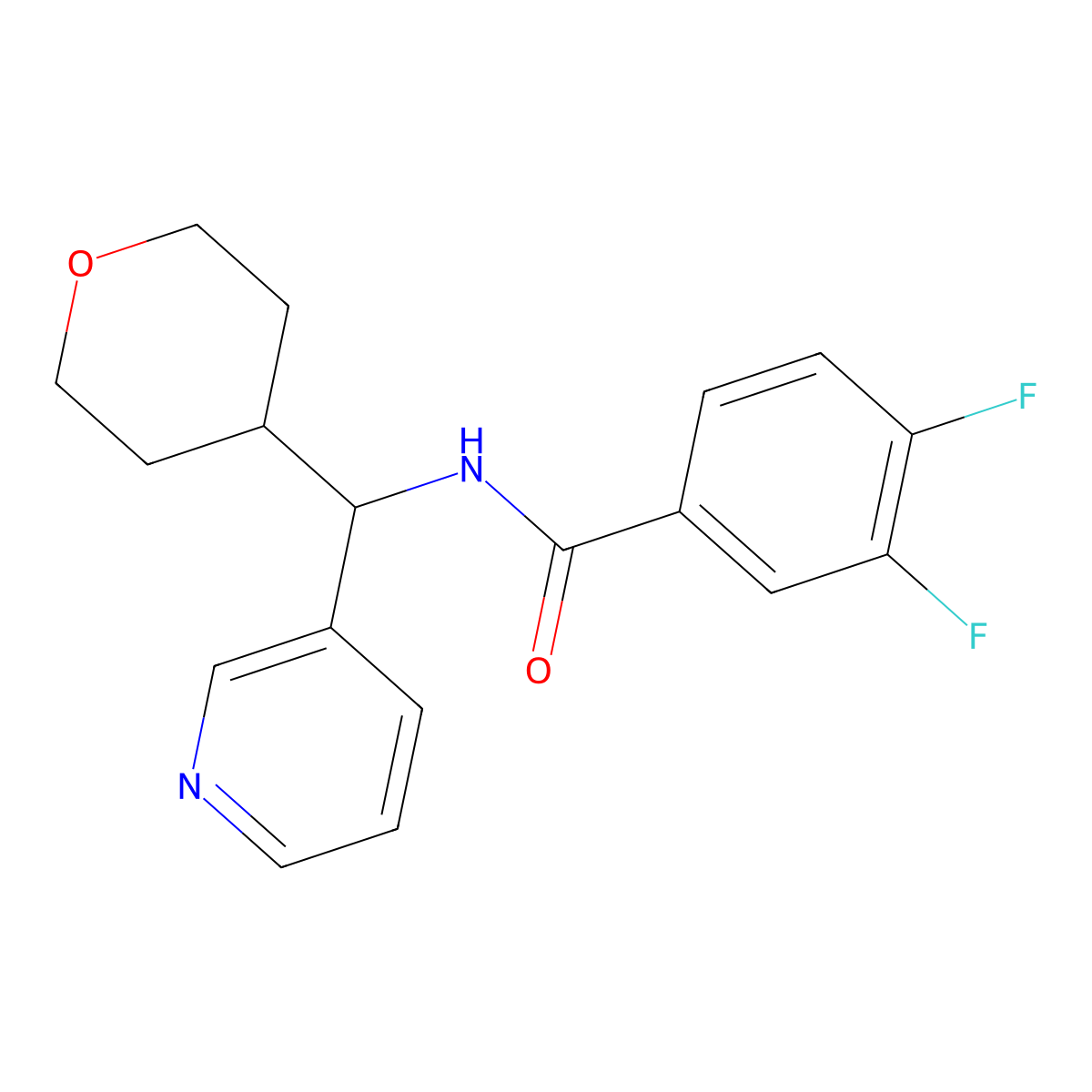 3,4-difluoro-N-(pyridin-3-yl(tetrahydro-2H-pyran-4-yl)methyl)benzamide molecular structure, CAS 2034246-93-8