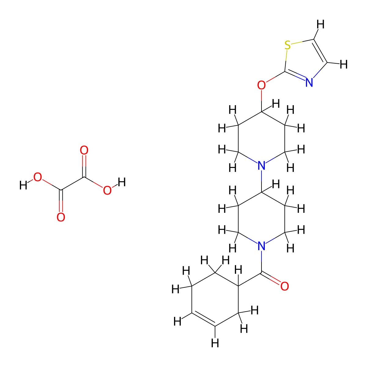 Cyclohex-3-en-1-yl(4-(thiazol-2-yloxy)-[1,4'-bipiperidin]-1'-yl)methanone oxalate molecular structure, CAS 2034246-96-1