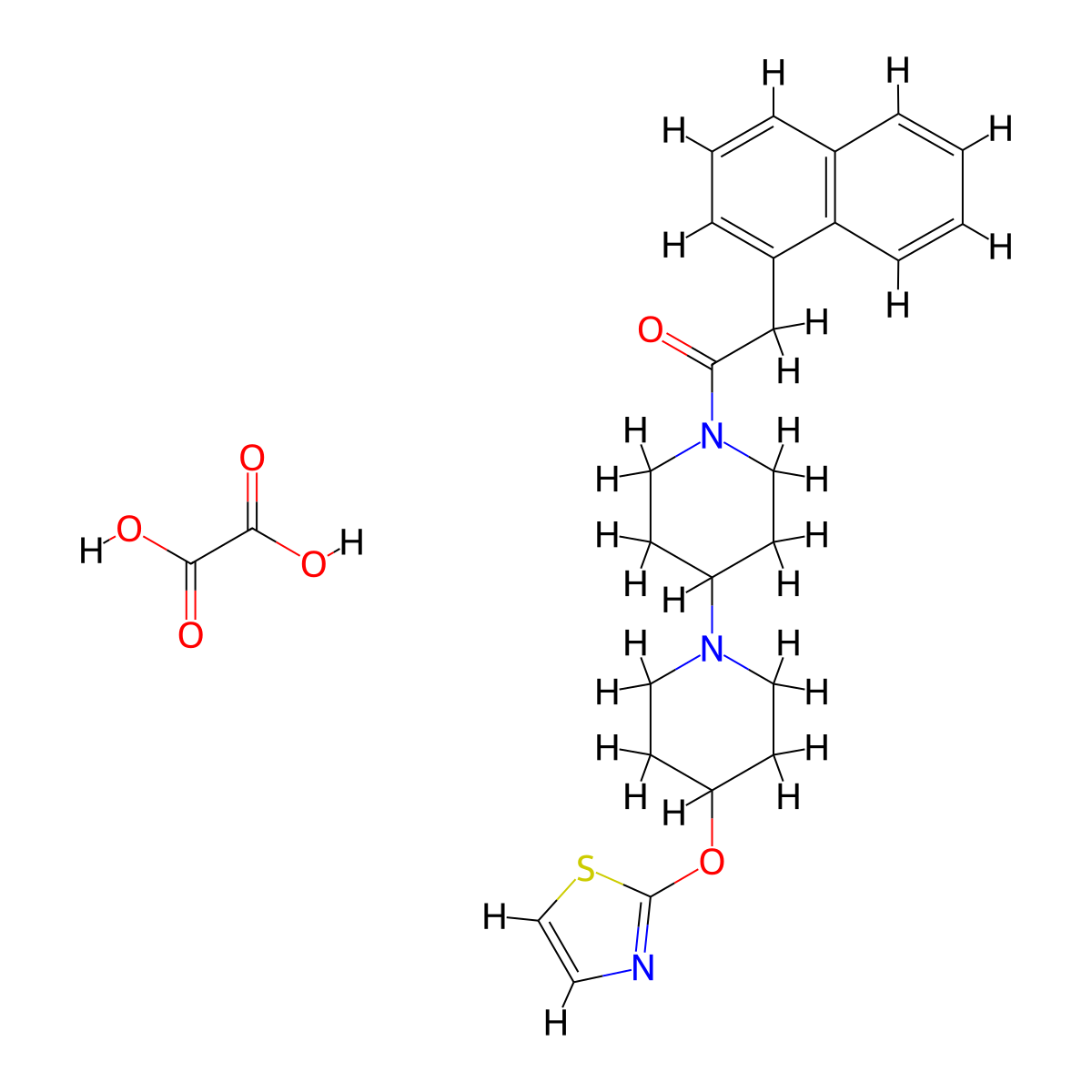 2-(Naphthalen-1-yl)-1-(4-(thiazol-2-yloxy)-[1,4'-bipiperidin]-1'-yl)ethanone oxalate molecular structure, CAS 2034246-97-2