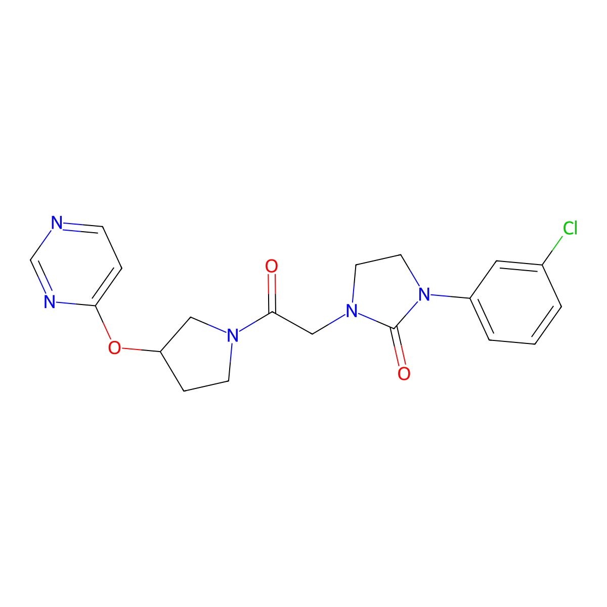 1-(3-Chlorophenyl)-3-(2-oxo-2-(3-(pyrimidin-4-yloxy)pyrrolidin-1-yl)ethyl)imidazolidin-2-one molecular structure, CAS 2034246-98-3