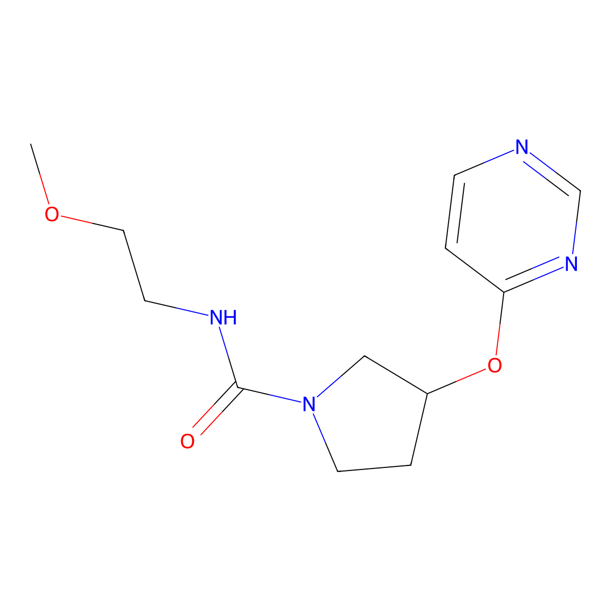 N-(2-methoxyethyl)-3-(pyrimidin-4-yloxy)pyrrolidine-1-carboxamide molecular structure, CAS 2034247-01-1
