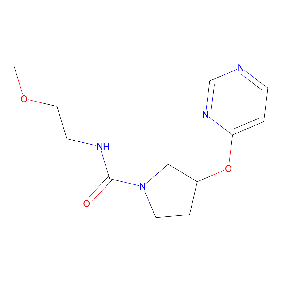 N-(2-methoxyethyl)-3-(pyrimidin-4-yloxy)pyrrolidine-1-carboxamide molecular structure, CAS 2034247-01-1