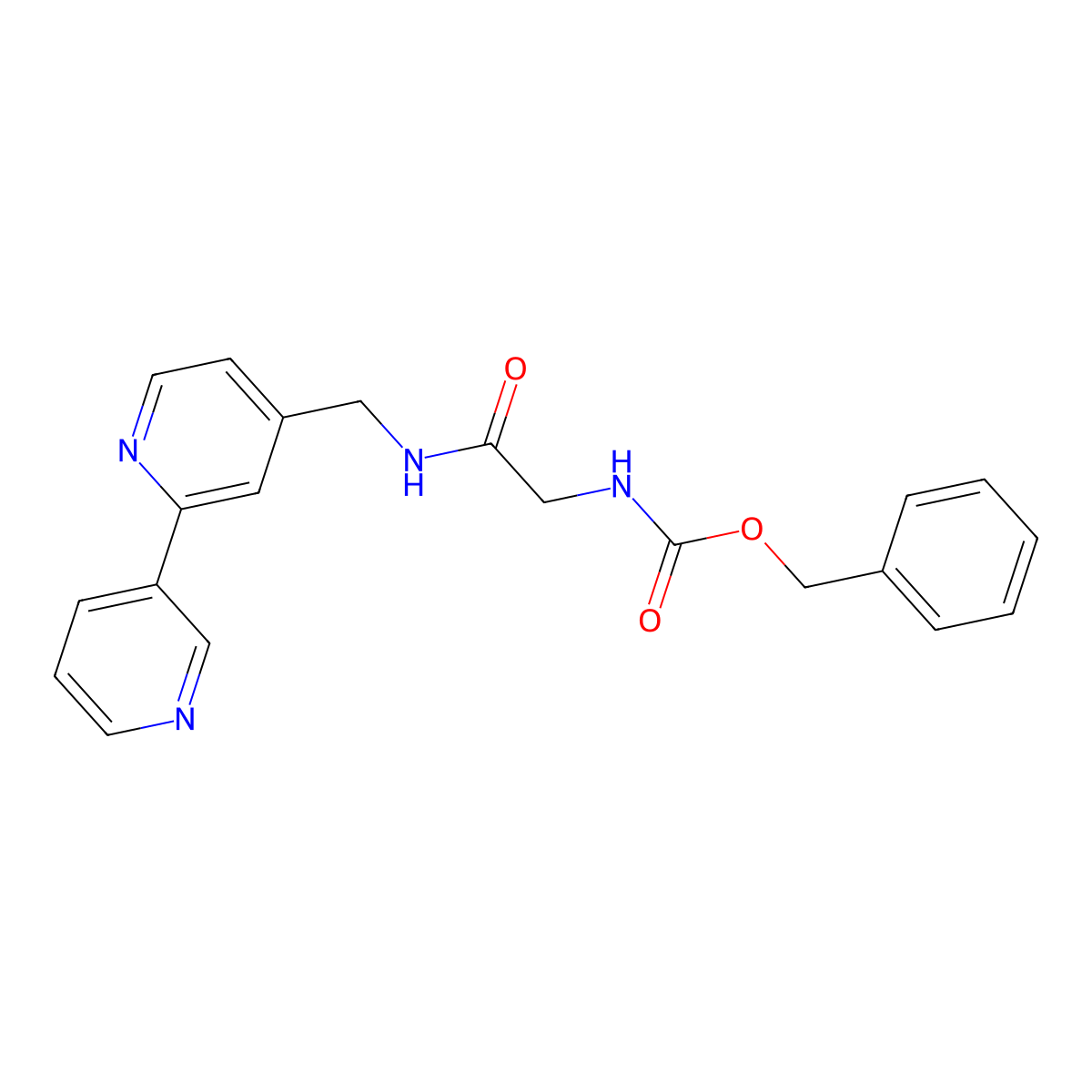 Benzyl (2-(([2,3'-bipyridin]-4-ylmethyl)amino)-2-oxoethyl)carbamate molecular structure, CAS 2034247-05-5
