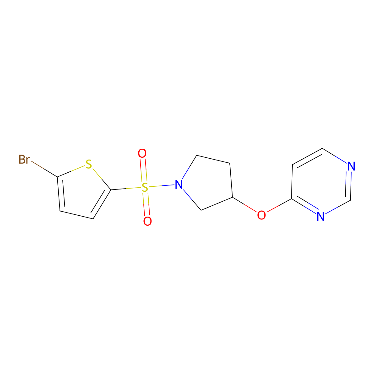 4-((1-((5-Bromothiophen-2-yl)sulfonyl)pyrrolidin-3-yl)oxy)pyrimidine molecular structure, CAS 2034247-16-8