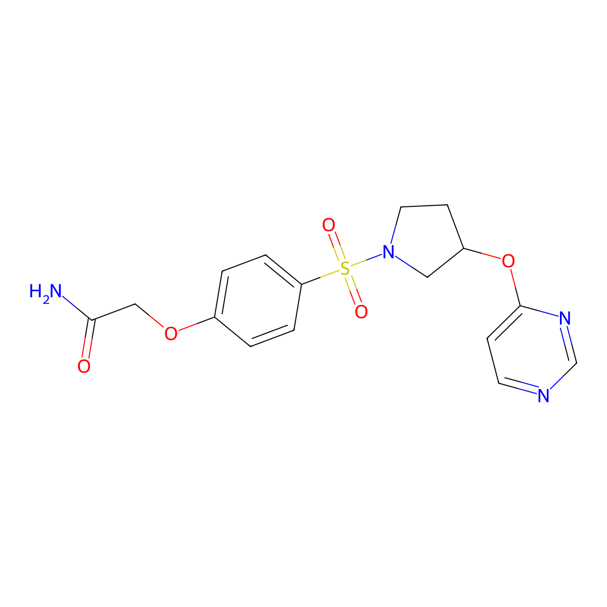 2-(4-((3-(Pyrimidin-4-yloxy)pyrrolidin-1-yl)sulfonyl)phenoxy)acetamide molecular structure, CAS 2034247-19-1