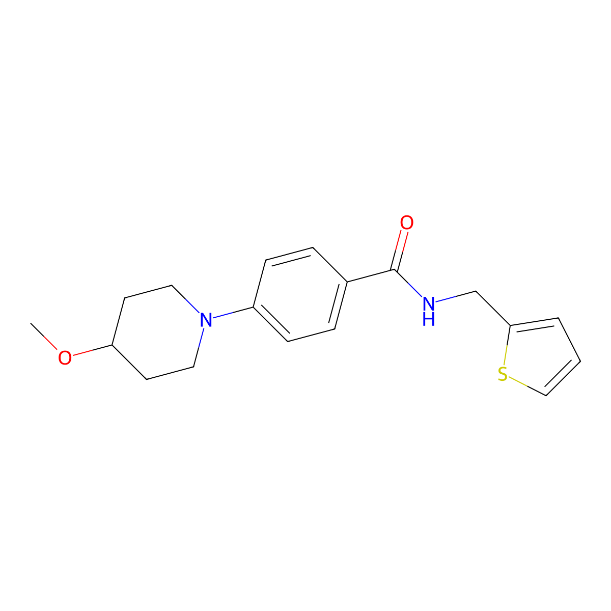 4-(4-methoxypiperidin-1-yl)-N-(thiophen-2-ylmethyl)benzamide molecular structure, CAS 2034247-25-9