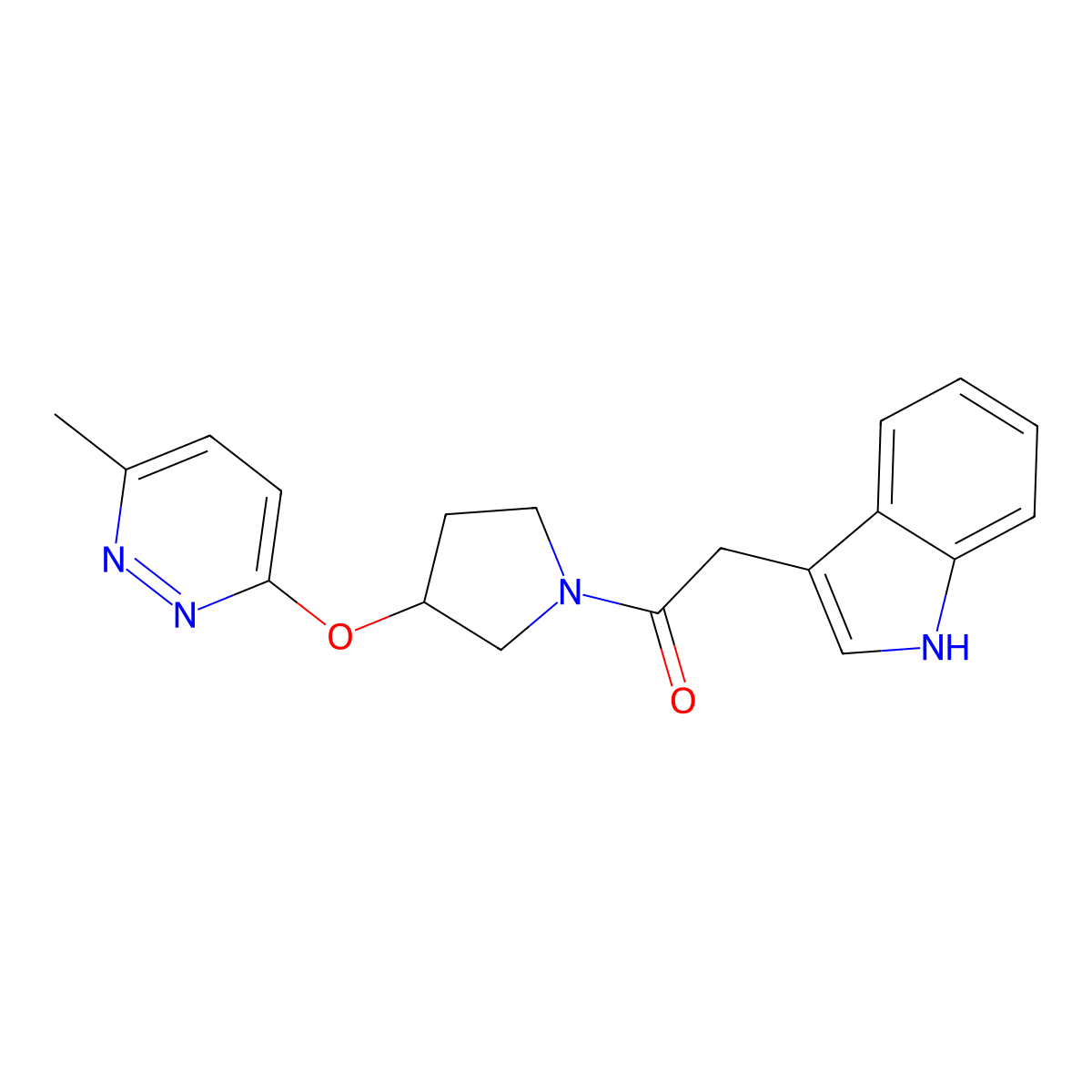 2-(1H-indol-3-yl)-1-(3-((6-methylpyridazin-3-yl)oxy)pyrrolidin-1-yl)ethanone molecular structure, CAS 2034247-27-1