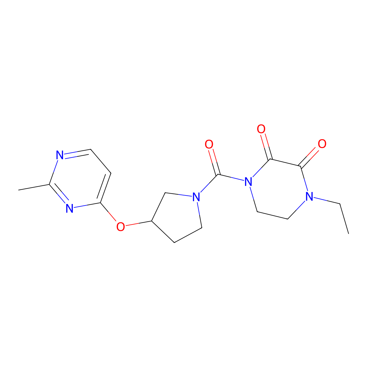 1-Ethyl-4-{3-[(2-methylpyrimidin-4-yl)oxy]pyrrolidine-1-carbonyl}piperazine-2,3-dione molecular structure, CAS 2034247-35-1