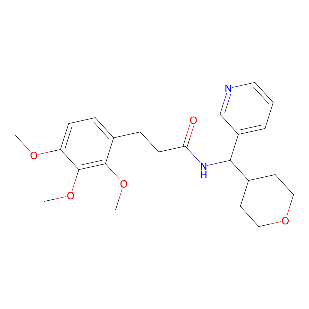 N-(pyridin-3-yl(tetrahydro-2H-pyran-4-yl)methyl)-3-(2,3,4-trimethoxyphenyl)propanamide molecular structure, CAS 2034247-59-9