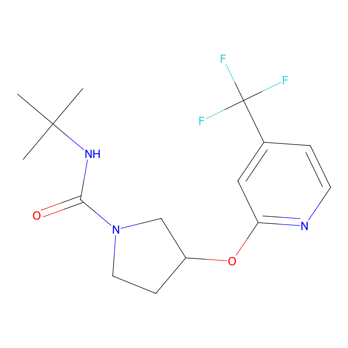 N-(tert-butyl)-3-((4-(trifluoromethyl)pyridin-2-yl)oxy)pyrrolidine-1-carboxamide molecular structure, CAS 2034247-68-0