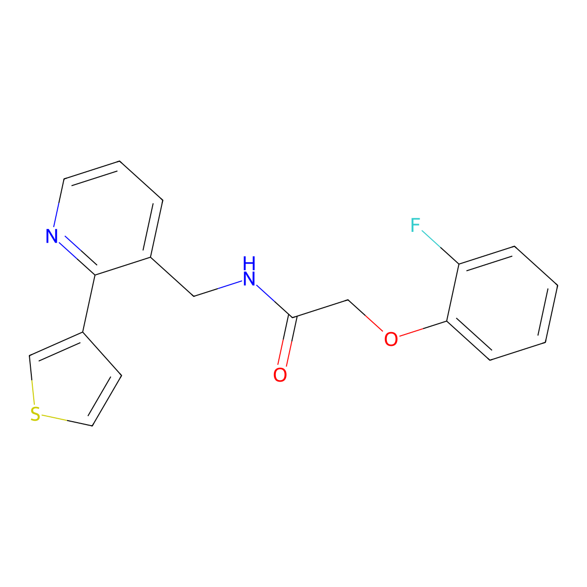 2-(2-fluorophenoxy)-N-((2-(thiophen-3-yl)pyridin-3-yl)methyl)acetamide molecular structure, CAS 2034247-76-0