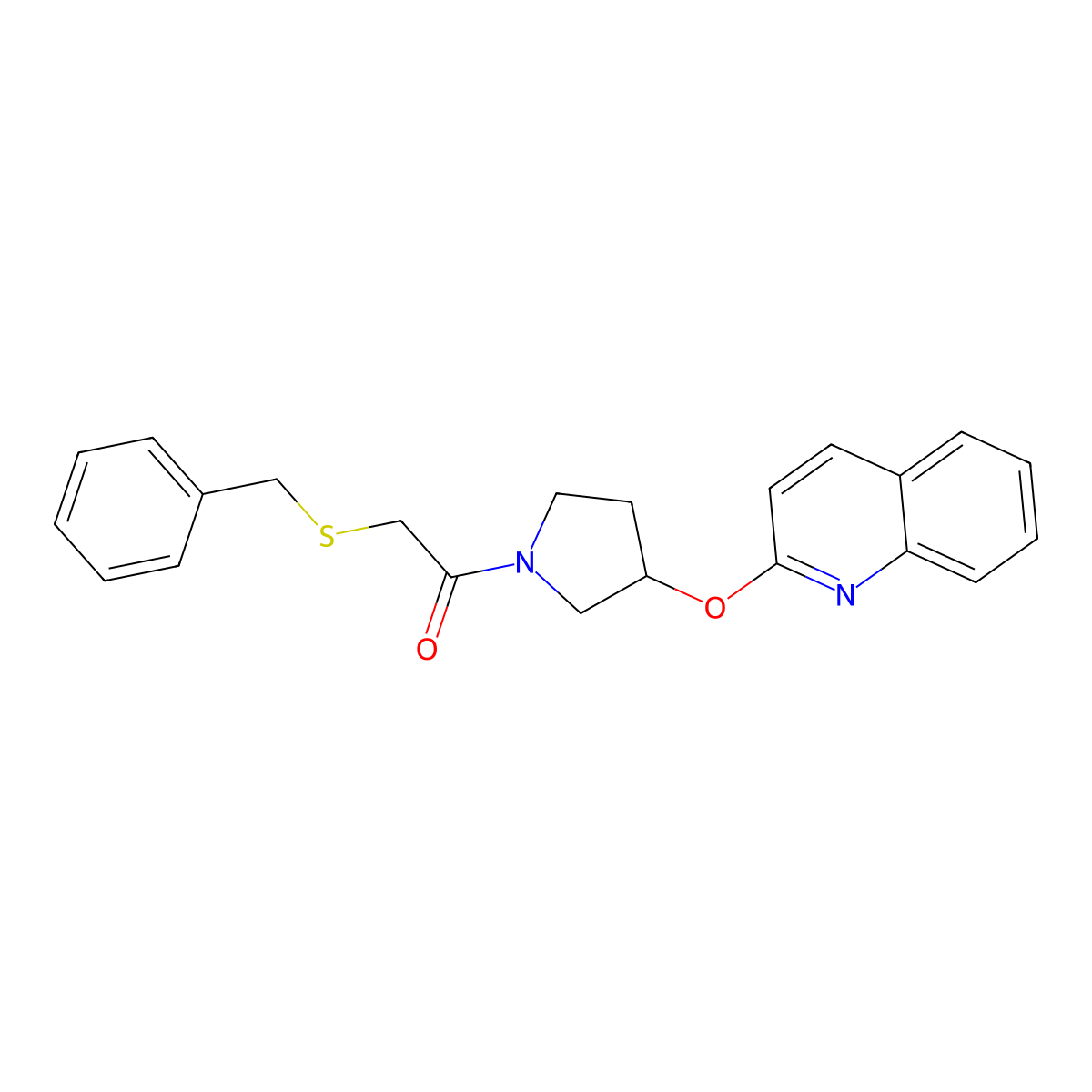 2-(Benzylthio)-1-(3-(quinolin-2-yloxy)pyrrolidin-1-yl)ethanone molecular structure, CAS 2034247-77-1