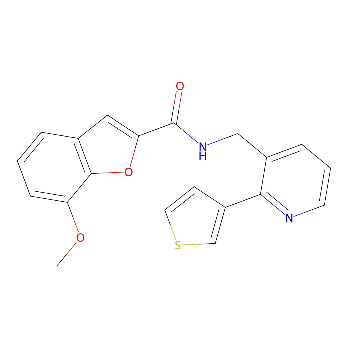 7-methoxy-N-((2-(thiophen-3-yl)pyridin-3-yl)methyl)benzofuran-2-carboxamide molecular structure, CAS 2034247-81-7